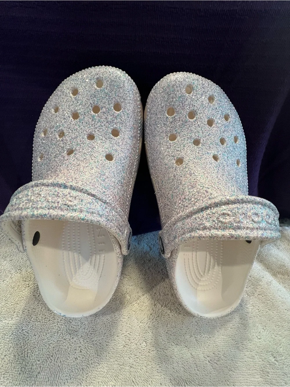 NWT🌟Glitter Crocs Classic Clog- Girls Iridescent White, Blue & Purple Glitter